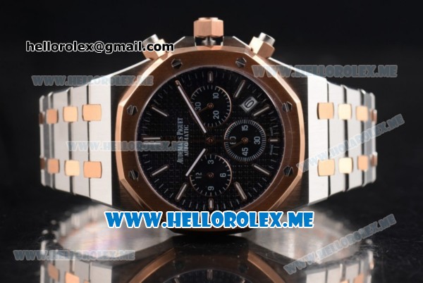 Audemars Piguet Royal Oak Miyota Quartz Two Tone Case/Bracelet with Black Dial and Stick Markers - Click Image to Close